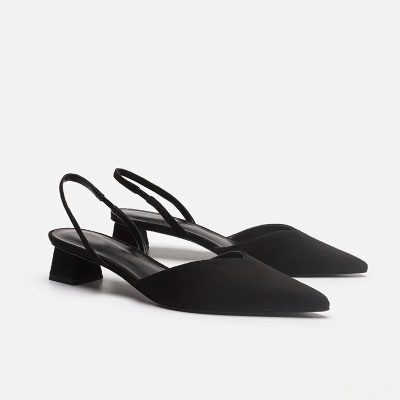 Ladies Pointed Stretch Sandals - Low Block Heel Pump 评论和价格