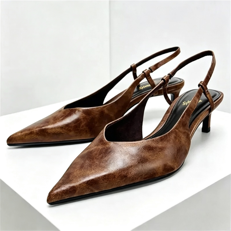 Retro Brown Kitten Heel Design - Women Shoes Brown Colour 评论和价格