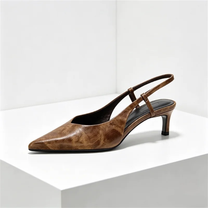 Retro Brown Kitten Heel Design - Women Shoes Brown Colour 评论和价格