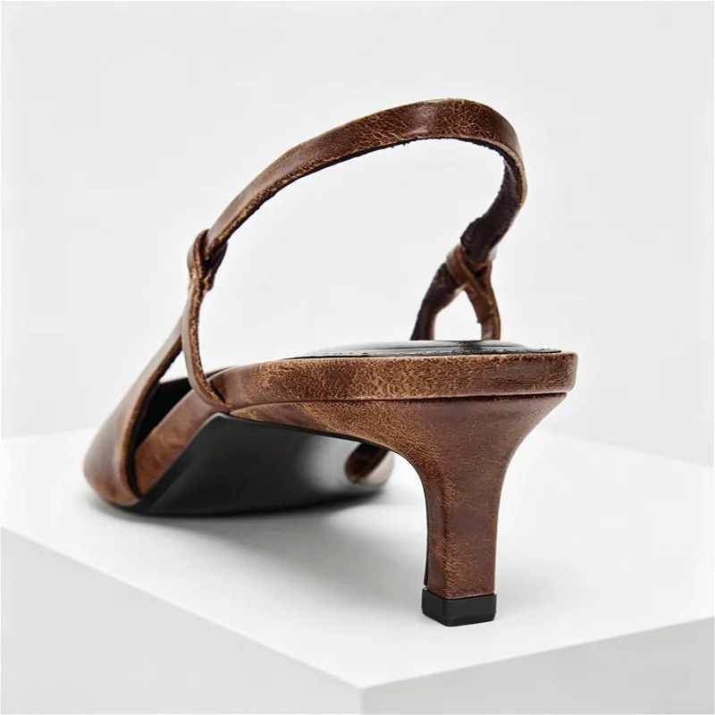Retro Brown Kitten Heel Design - Women Shoes Brown Colour 评论和价格